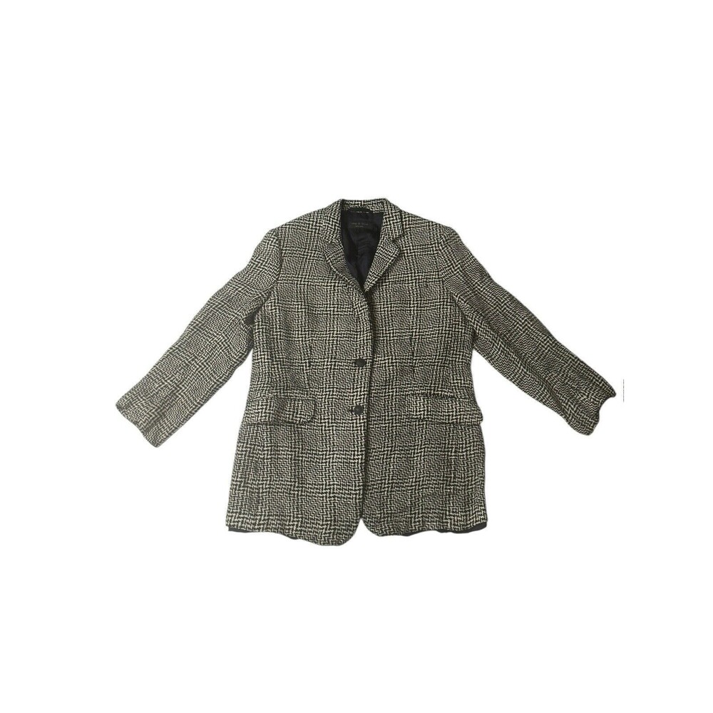RAG & BONE Slade Italian Tweed Blazer Coat Black White Size Large Cotton Silk